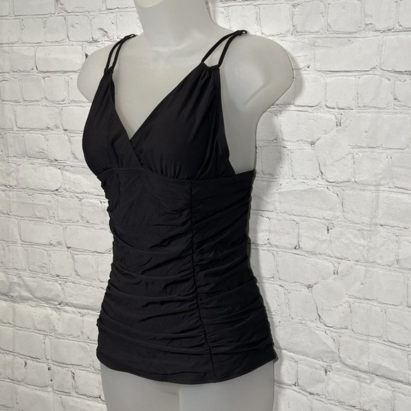 ☀️Tommy Hilfiger Black Size 14 Shirred Tummy Control Halter One-Piece NWT $108 - Picture 5 of 9